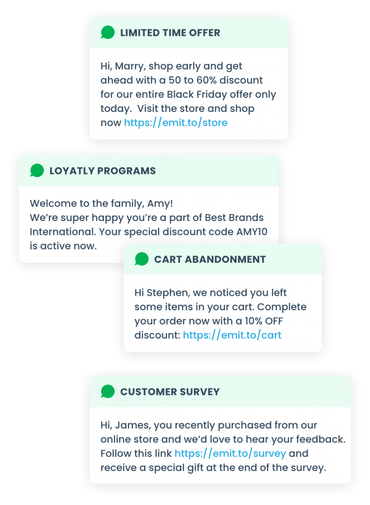 Limited time offer, loyalty programs, customer survey, cart abandonment