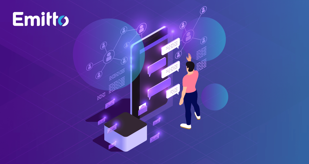 Isometric illustration of a person going through messages on a big phone