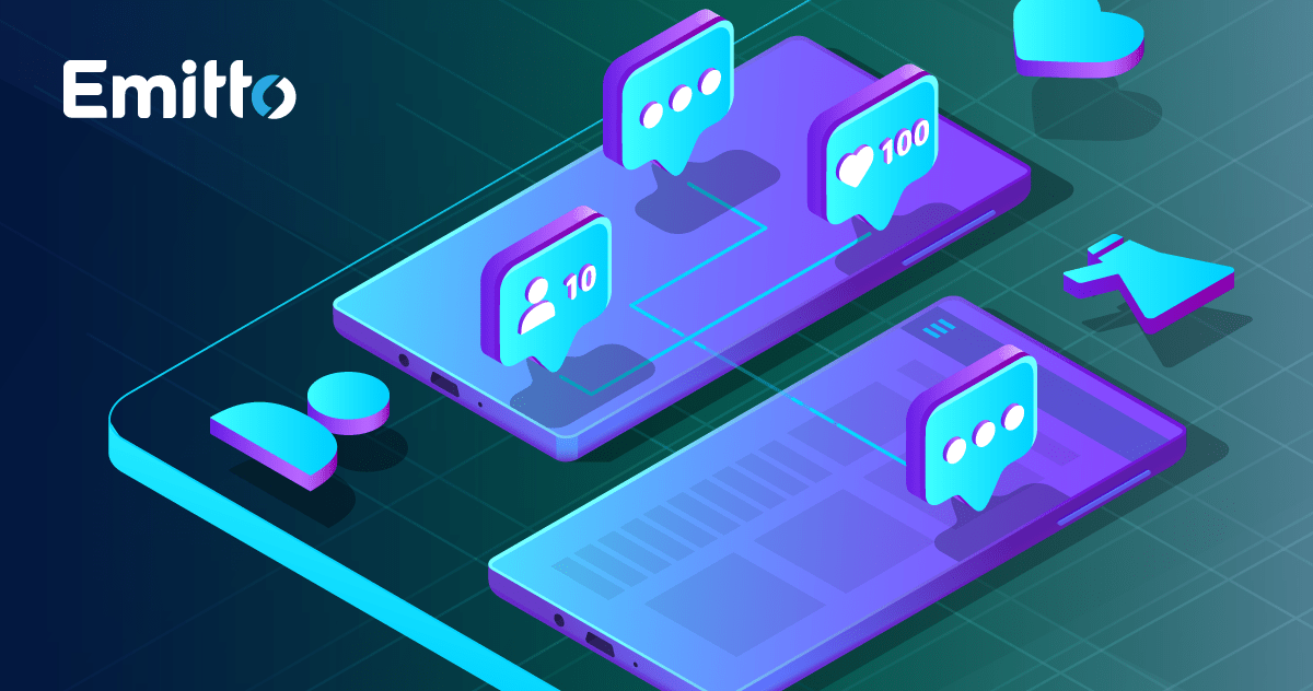 isometric illustration of two phone screens with messages popping out